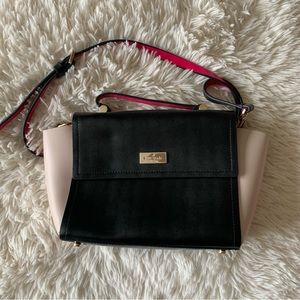 Kate Spade Black Pink Taupe Crossbody with Handle Leather Purse
